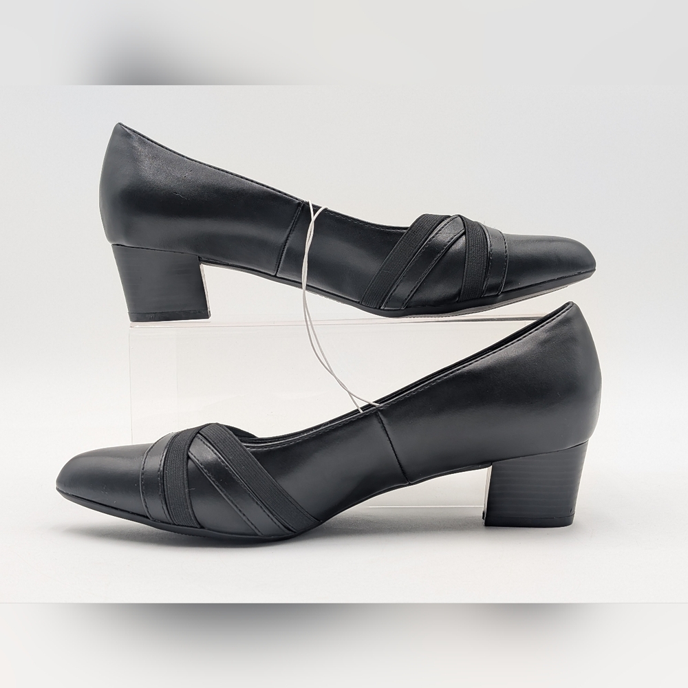 NWT Andrew Geller Olena 8.5W Block Heel Black Criss-Cross Vamp Cushioned Sole - Picture 10 of 17